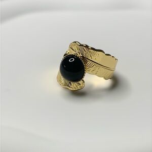 black agate feather ring